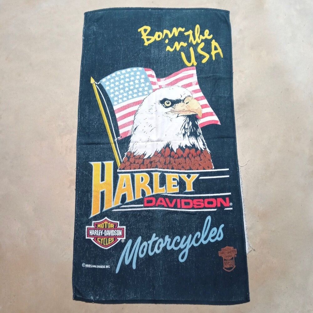 Vintage Harley Davidson Motorcycles 1985 Beach Bath Towel Eagle Flag 55"x29"